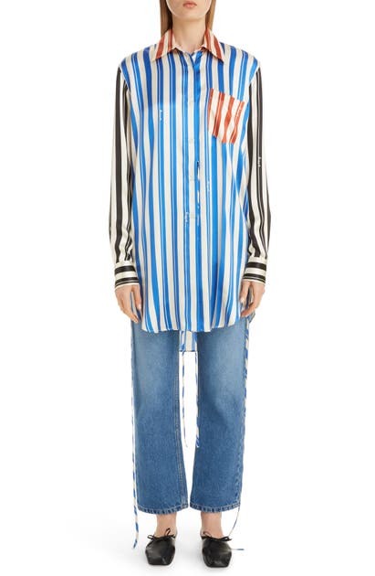 LOEWE STRIPE SILK TUNIC SHIRT,S2109700AK