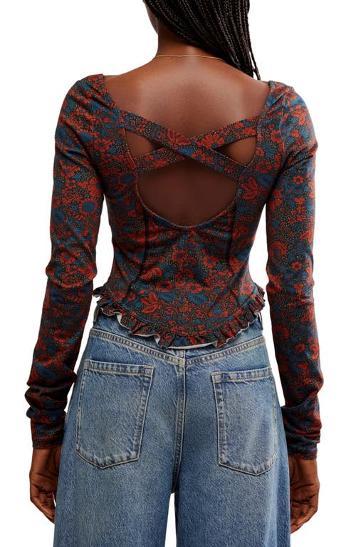 Shop Free People Melanie Floral Long Sleeve Crop Shirt In Night Combo