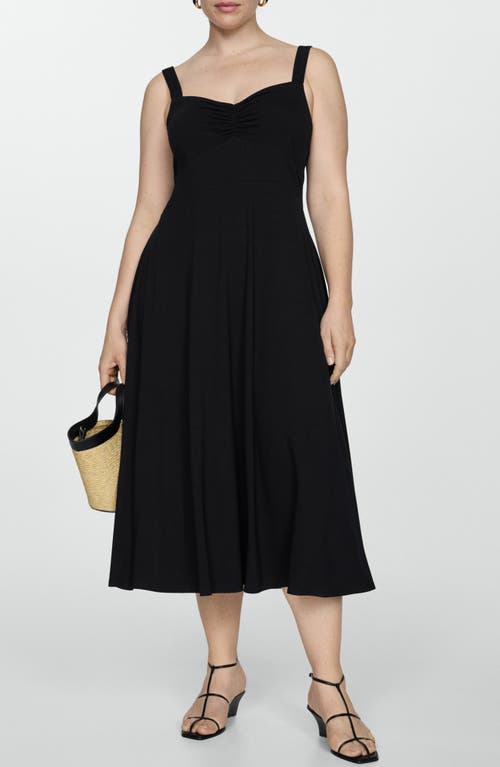 Mango Strapless Flared Dress Black In Black