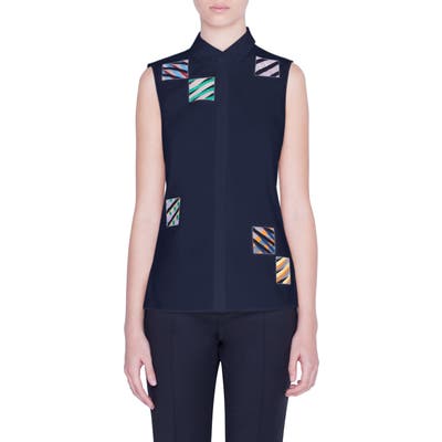 Akris Punto Patchwork Embroidered Sleeveless Shirt, Black