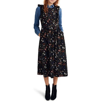 Madewell Floral Corduroy Ruffle Front Dress, Black