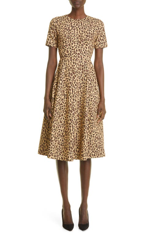 Adam Lippes Animal Print Cotton Faille Fit & Flare Dress in Natural
