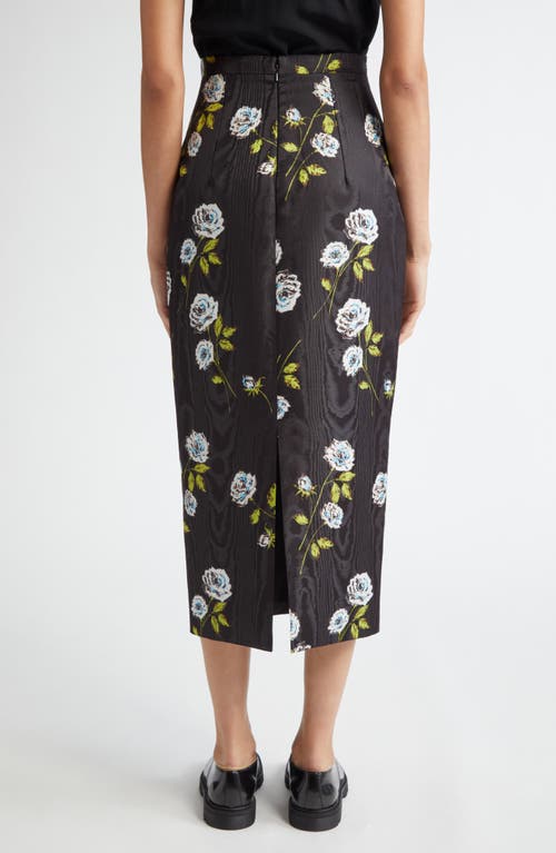 Shop Emilia Wickstead Lorelei Floral Moiré Midi Skirt In Roses Stem On Black