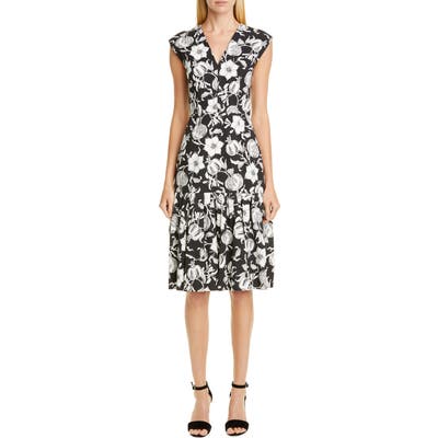 Carolina Herrera Floral Pleated Hem Dress, Black