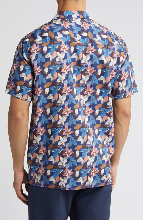Johnston & Murphy Abstract Floral Cotton And Modal Camp Shirt In Navy