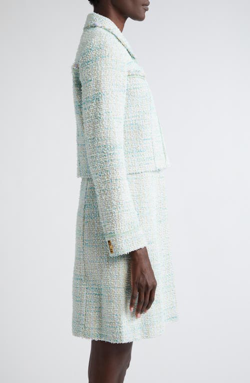 Shop St John St. John Collection Eyelash Tweed Short Jacket In Mint/ecru Multi