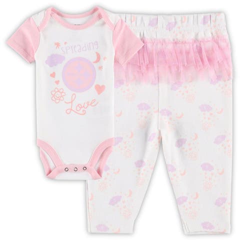 Newborn & Infant White/Pink Los Angeles Dodgers Spreading Love Bodysuit &  Tutu with Leggings Set