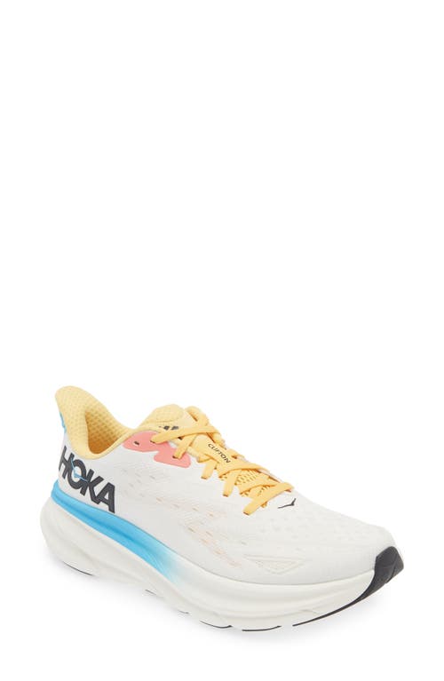 Hoka Clifton 9 Running Shoe In Blanc De Blanc/swim Day