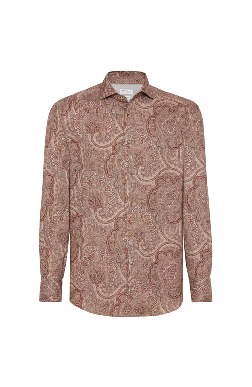 Shop Brunello Cucinelli Paisley Slim Fit Shirt With Spread Collar In Brown