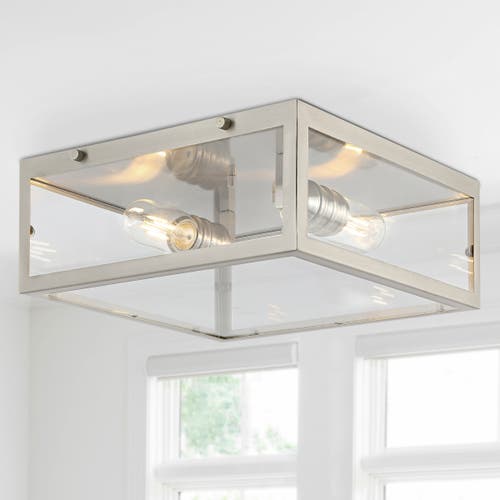 Jonathan Y Grayson 2-light Bohemian Farmhouse Iron/glass Led Flush Mount In Nickel