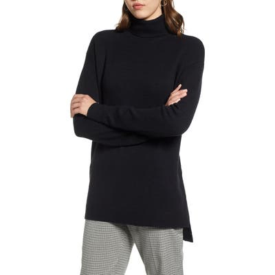 Halogen Turtleneck Wool Blend Tunic Sweater, Black