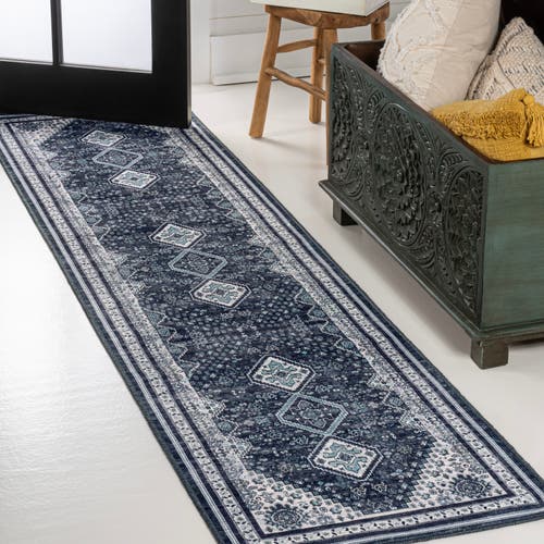 Jonathan Y Dalyan Geometric Medallions Machine-washable Area Rug In Navy/light Gray