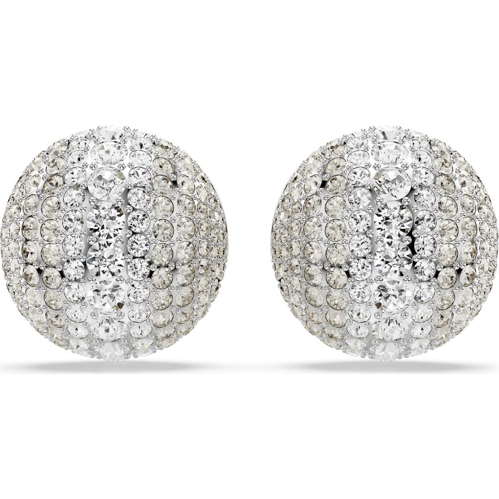 Swarovski Sublima Crystal Clip On Drop Earrings In Rhodium Plated In Silver/white