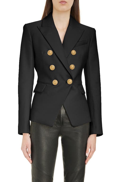 Balmain Fitted Double Breasted Leather Blazer 0Pa Black at Nordstrom, Us
