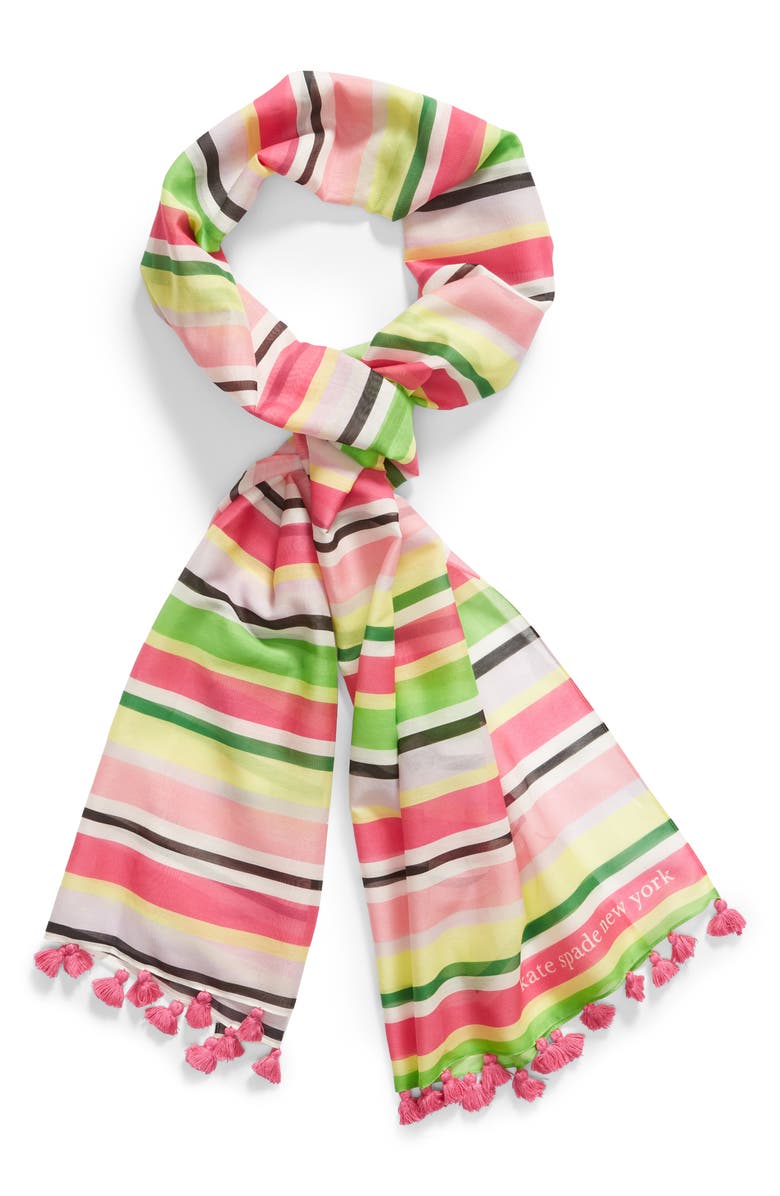 kate spade new york park stripe cotton & silk scarf, Alternate, color, 