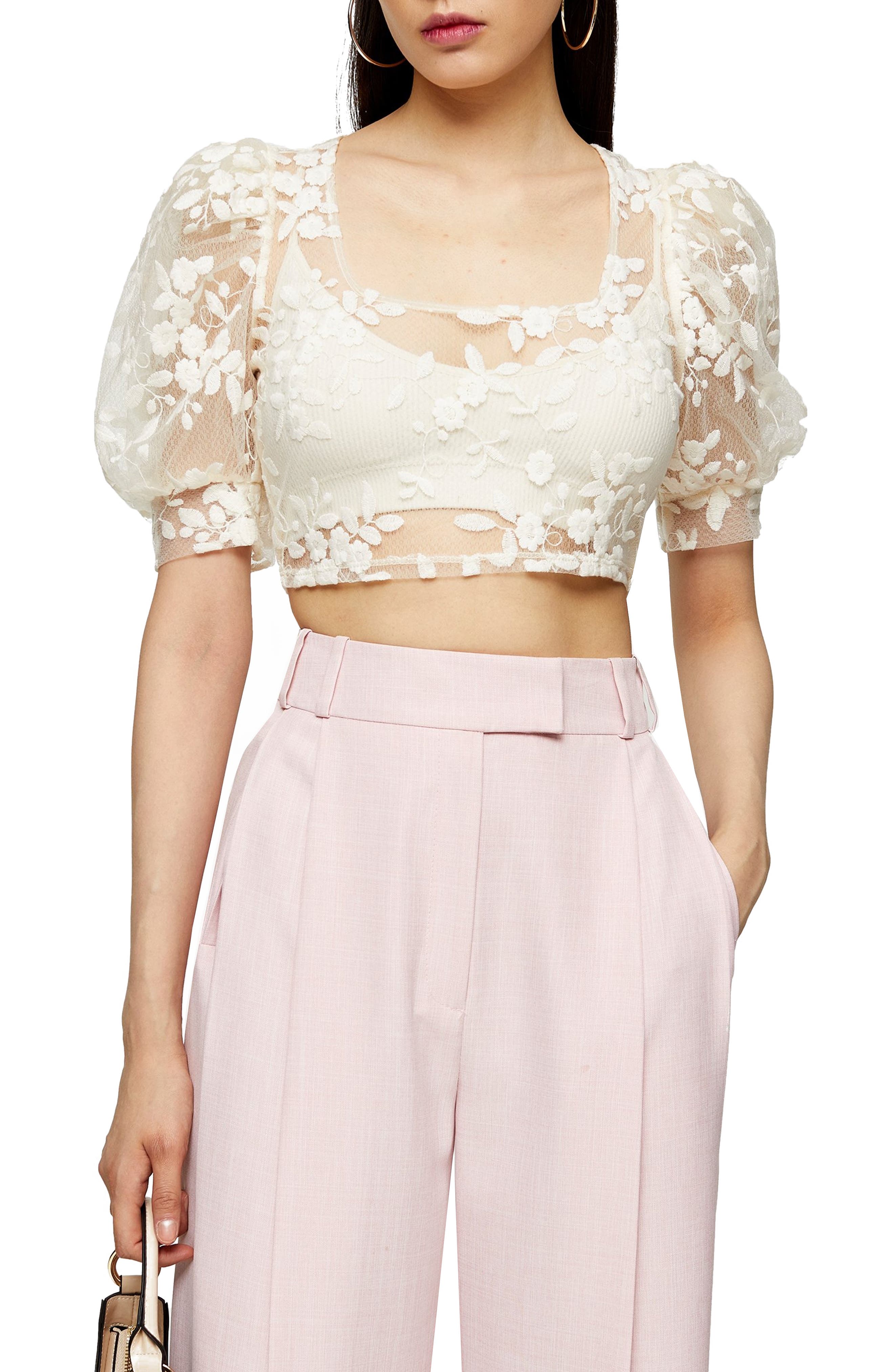 embroidered mesh crop top