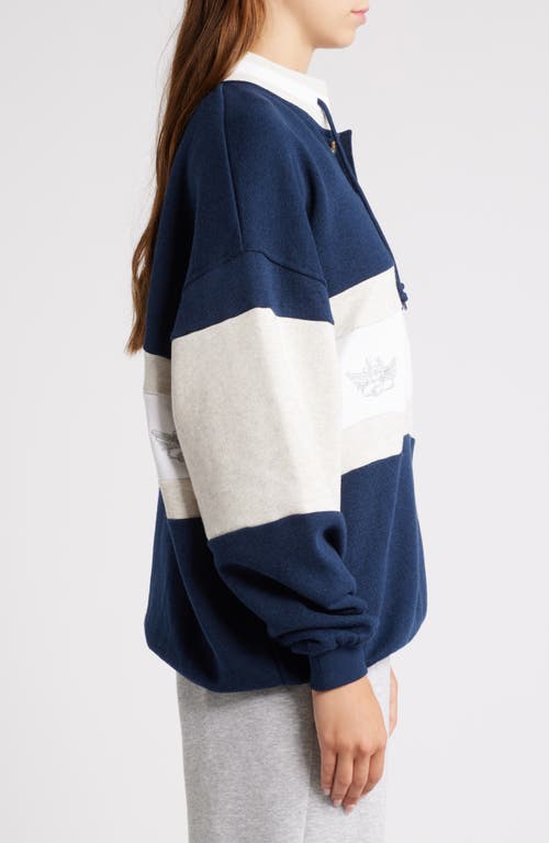 Boys Lie Better Luck Next Time Stripe Graphic Henley Sweatshirt In Navy