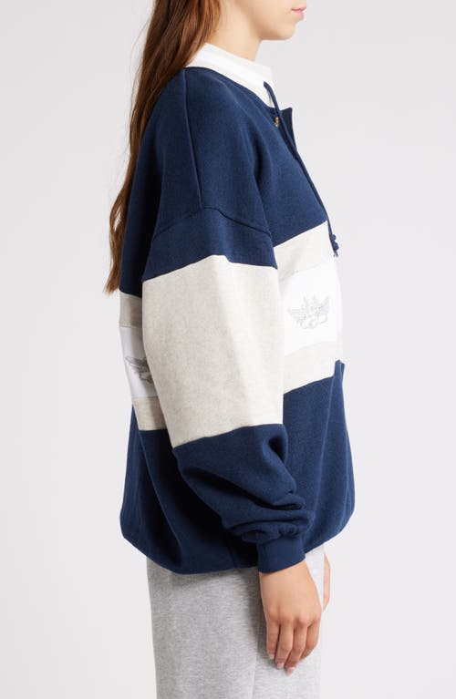 Shop Boys Lie Better Luck Next Time Stripe Graphic Henley Sweatshirt In Navy