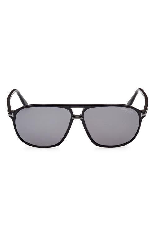 Tom Ford Bruce M Ft1026-n 01d Navigator Polarized Sunglasses In Shiny Black/polarized Smoke