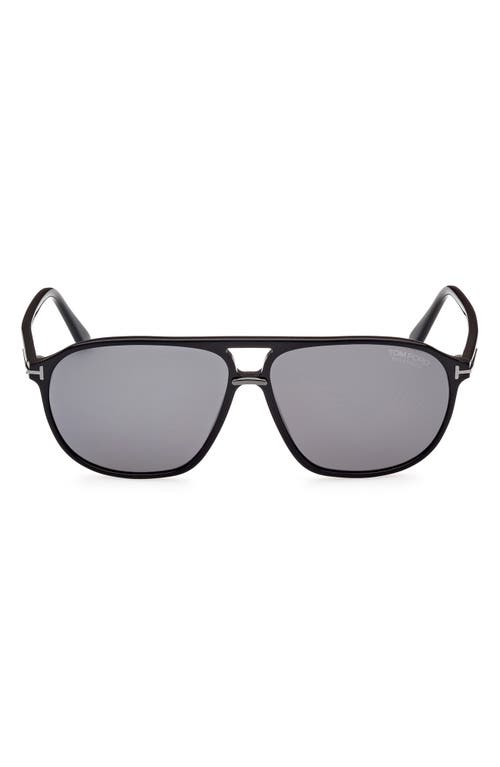 Shop Tom Ford Bruce 61mm Polarized Navigator Sunglasses In Shiny Black/polarized Smoke