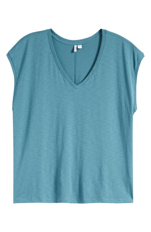 Sleeveless V-Neck Cotton T-Shirt in Teal Hydro
