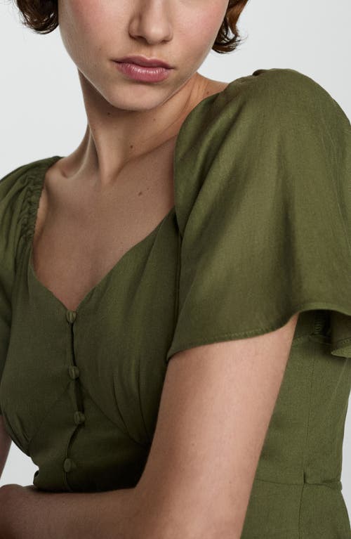Mango Robe Lin Boutons In Khaki Green