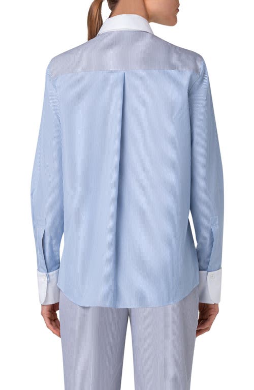 AKRIS PUNTO AKRIS PUNTO COLORBLOCK MICROSTRIPE COTTON BATISTE BUTTON-UP SHIRT