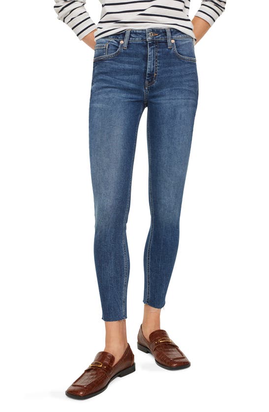 Shop Mango Crop Skinny Jeans In Dark Blue