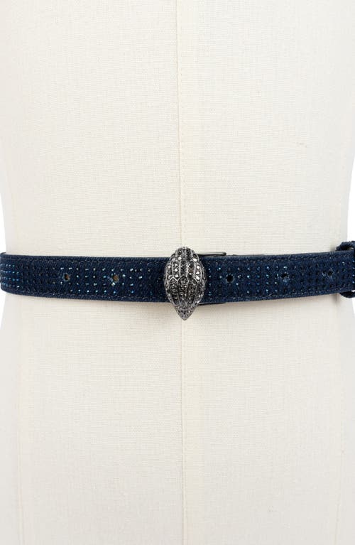 Shop Kurt Geiger London Embellished Denim Belt In Navy/shiny Rhodium