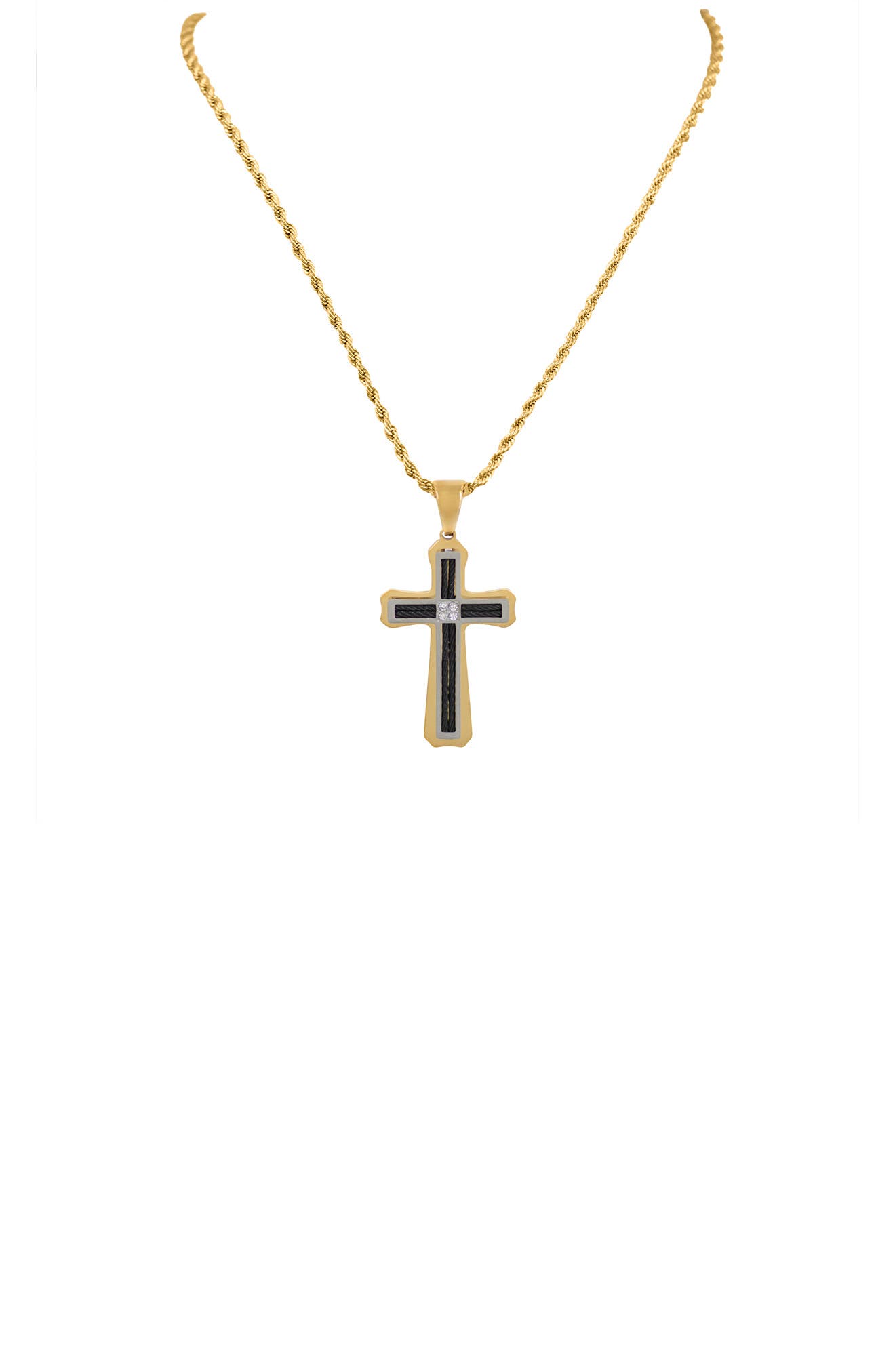 American Exchange Diamond Accent Cross Pendant Necklace - 0.10 CTW in Gold at Nordstrom Rack