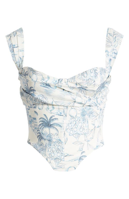 Mistress Rocks Draped Cotton Blend Corset Top In White Garden Print