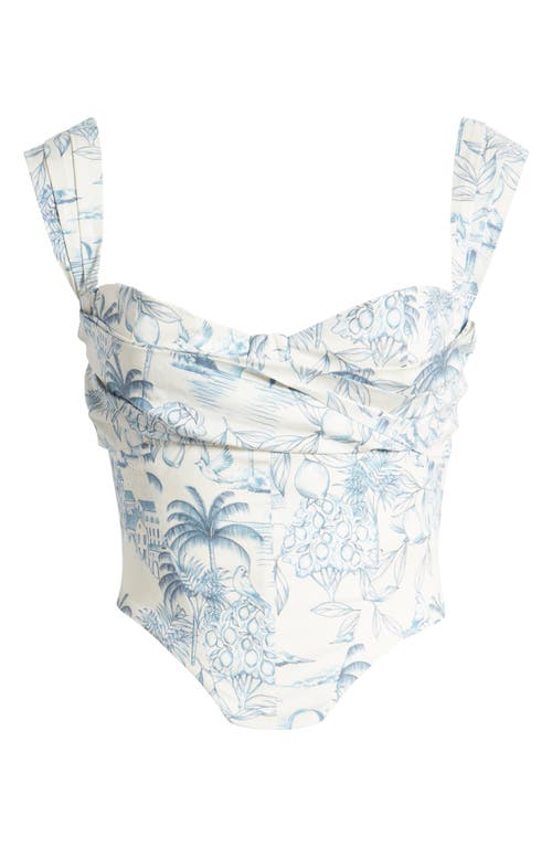 Shop Mistress Rocks Draped Cotton Blend Corset Top In White Garden Print