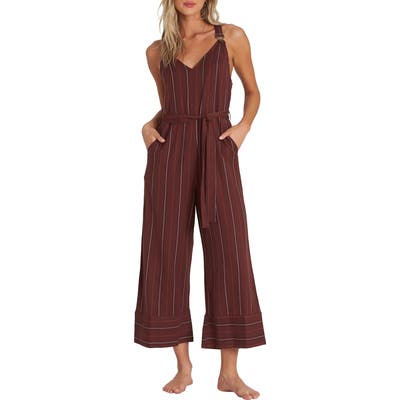 Billabong Bella Day Wide Leg Crop Jumpsuit, Burgundy