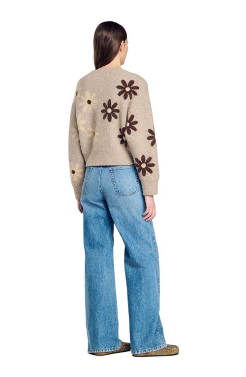 Shop Sandro Floral Knit Sweater In Beige