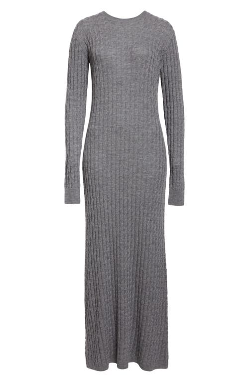 Shop Totême Toteme Long Sleeve Cable Knit Wool Merino Wool Sweater Dress In Grey Melange