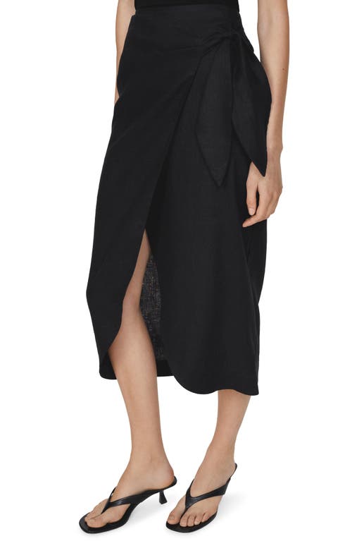 MANGO Wrap Front Linen Midi Skirt in Black