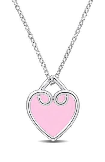 Delmar Enamel Heart Pendant Necklace In Pink