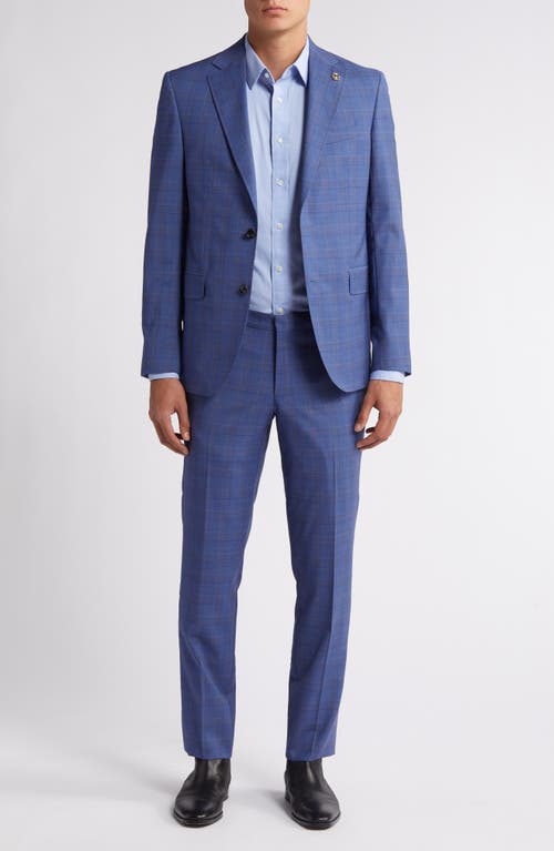 Ted Baker London Roger Extra Slim Fit Deco Plaid Wool Suit Mid Blue at Nordstrom,
