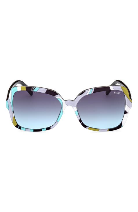 Emilio Pucci 57mm Geometric Sunglasses in Black