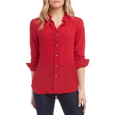 Karen Kane Shirred Sleeve Button-Up Shirt, Red