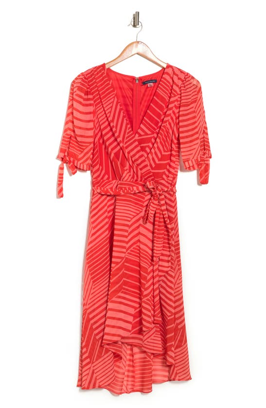 Tommy Hilfiger Library Stripe Chiffon Faux Wrap Dress In Bloom/ Grenadine