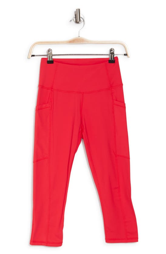 Z By Zella High Waist Sweat To Swim Upf Capri Cropped Pants In Red Hibiscus