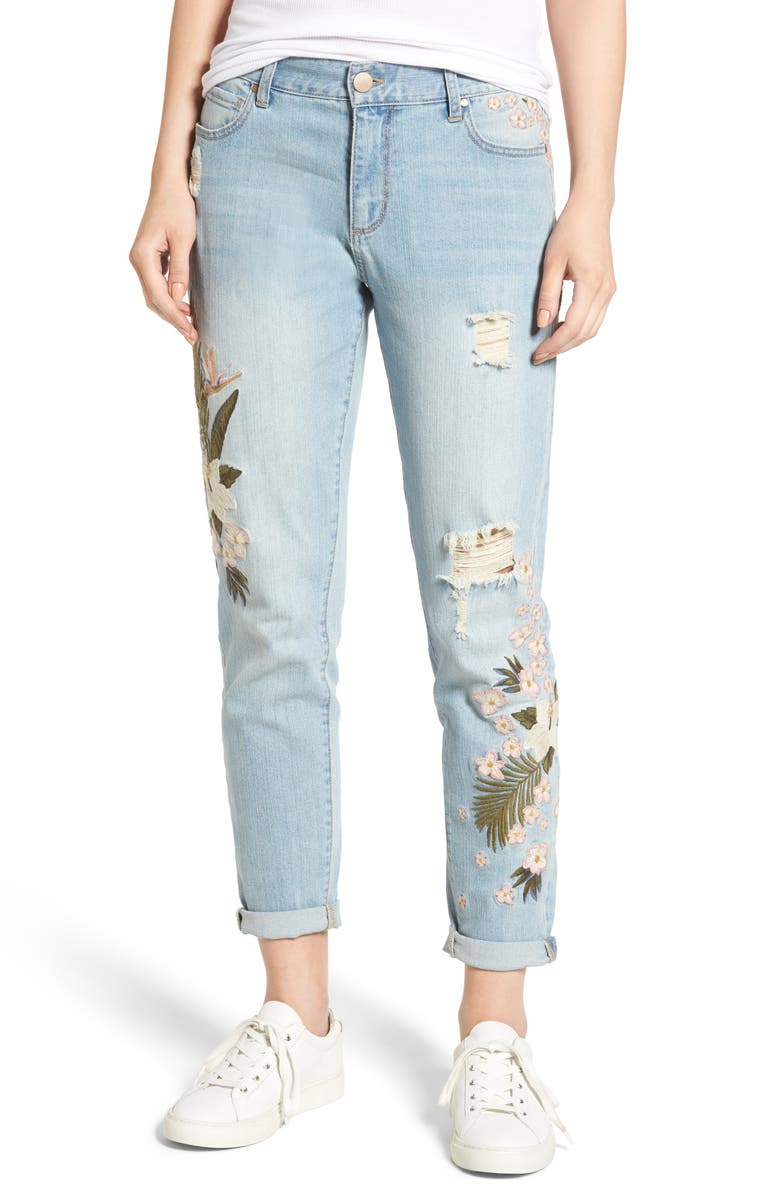 Tinsel Floral Embroidered Boyfriend Jeans | Nordstrom
