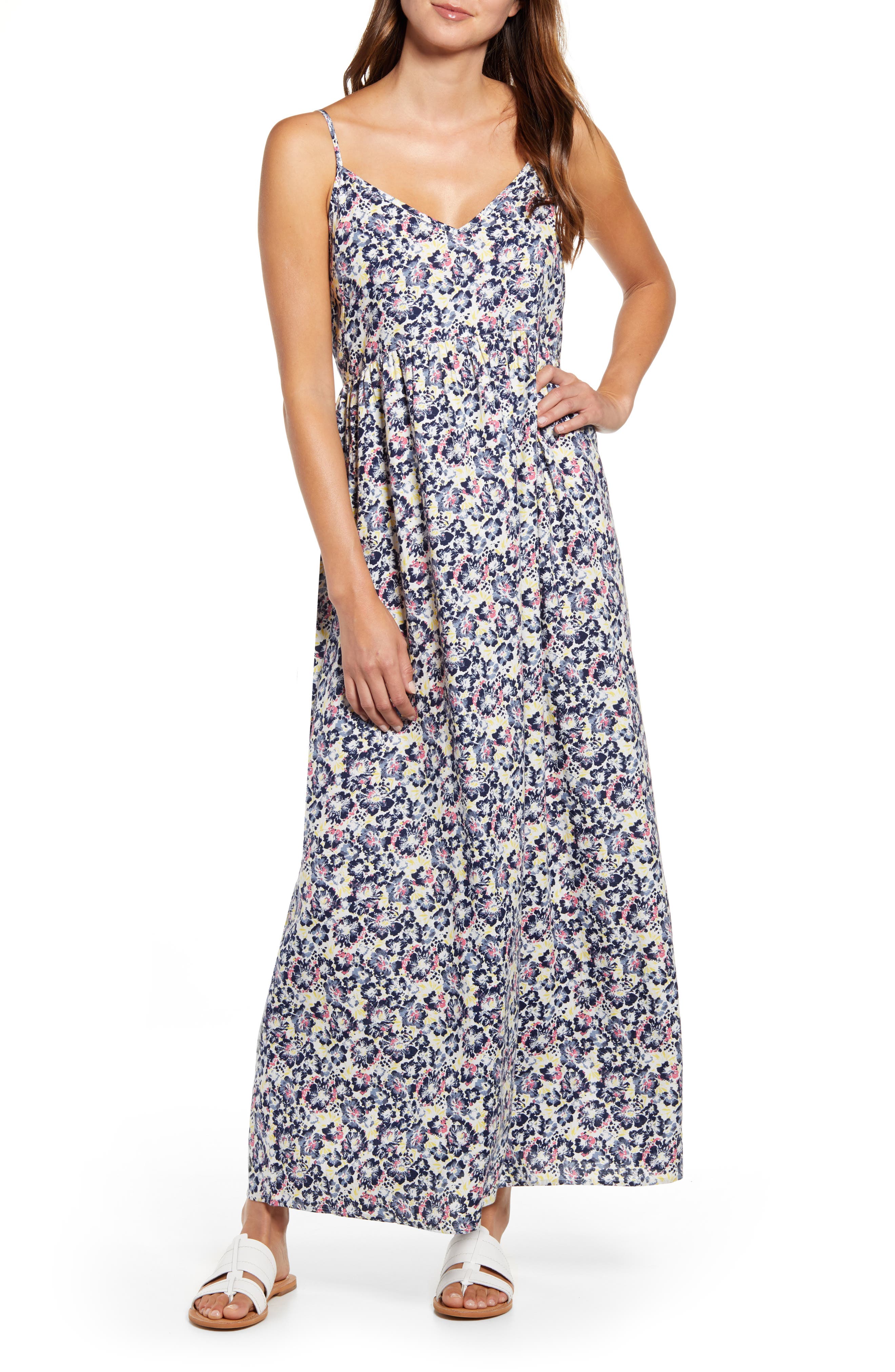 Petite Caslon Print Slip Maxi Dress, Blue