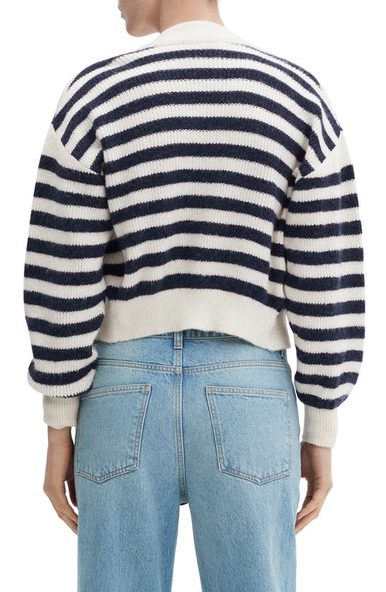 Shop Mango Stripe Zip Cardigan In Dark Navy