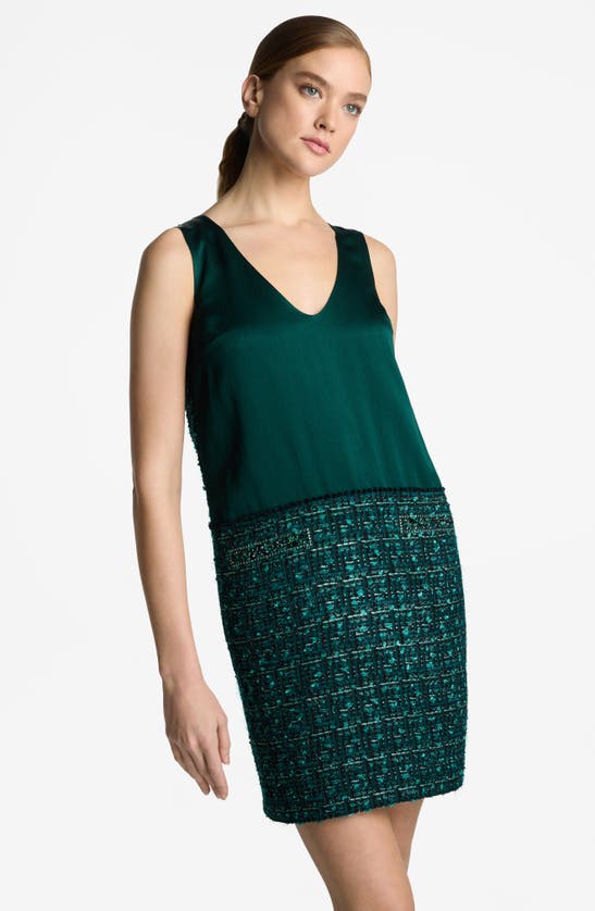 Shop St John Metallic Tweed & Twill Sleeveless Dress In Spruce Multi