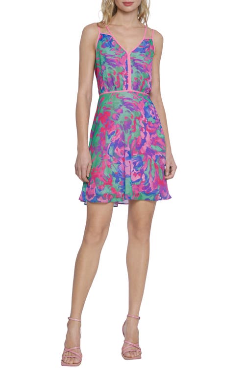 Donna Morgan For Maggy Strappy Chiffon Minidress In Flamingo Pink/mint Green