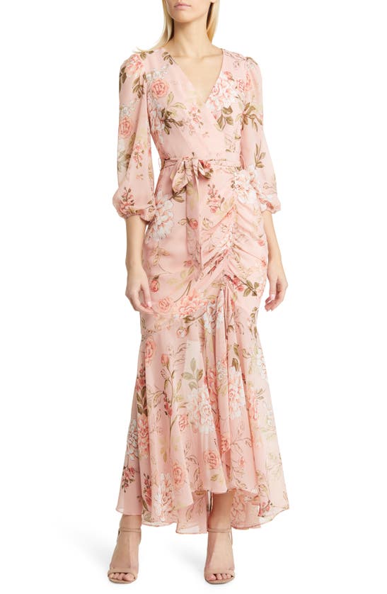 Eliza J Floral Ruched Maxi Dress In Blush ModeSens