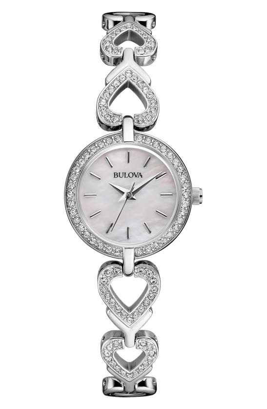 Bulova Swarovski Crystal Pavé Three Hand Quartz Bracelet Watch, 22mm In Silver