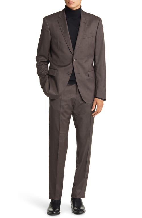 BOSS Solid Virgin Wool Suit in Medium Brown